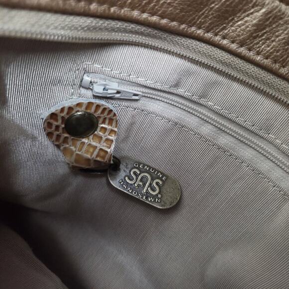 Vintage SAS Metallic Bronze Gold Crossbody Purse Handbag Croc Accents - Picture 6 of 7